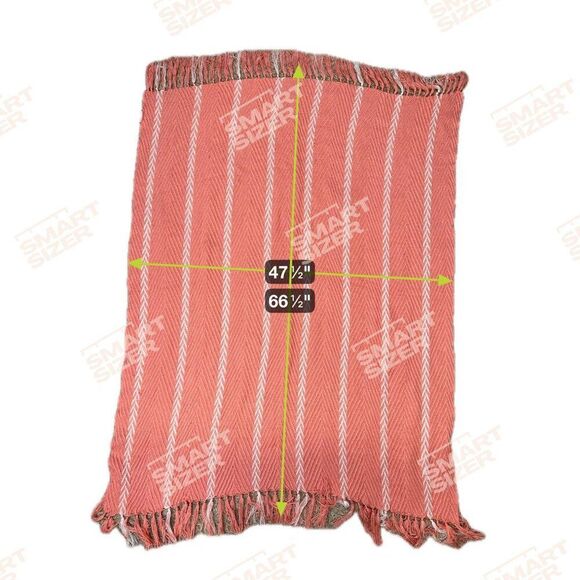 Max Studio Home Coral & White Striped Throw Blanket With Fringe 47.5" X 66.5" - Picture 5 of 5